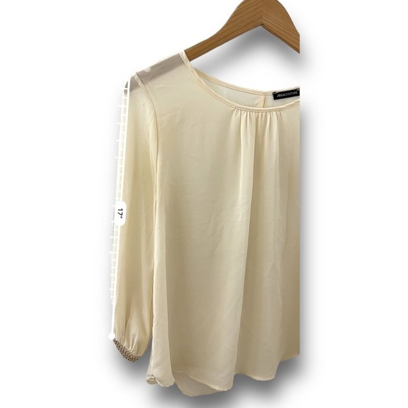 Women’s Boutique Cream Ivory Flowy Blouse Beaded Sleeve Detail Small - Picture 12 of 12